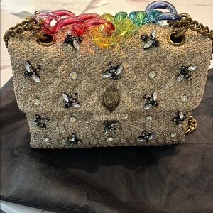 Embellished Beige Bag with Rainbow Handle